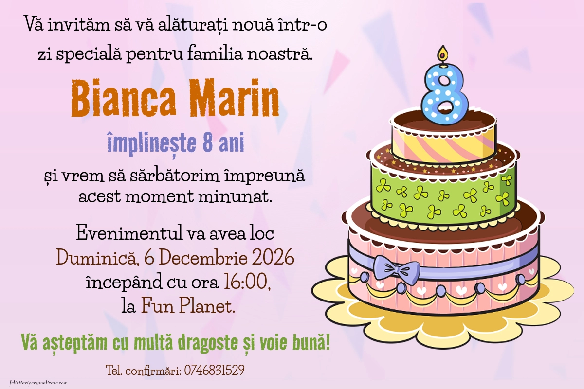 Exemplu completat: Invitație pentru 8 ani