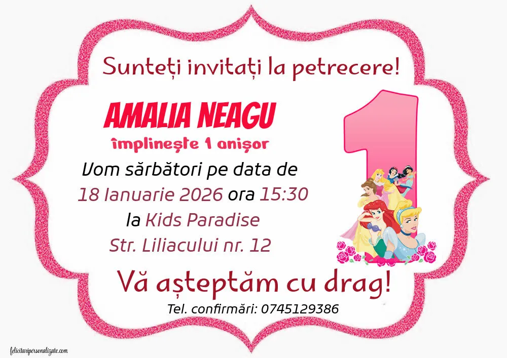 Exemplu completat: Invitație pentru 1 an