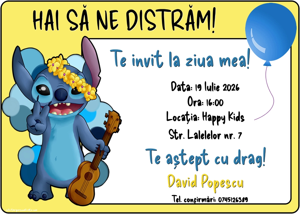 Invitație cu Lilo și Stitch