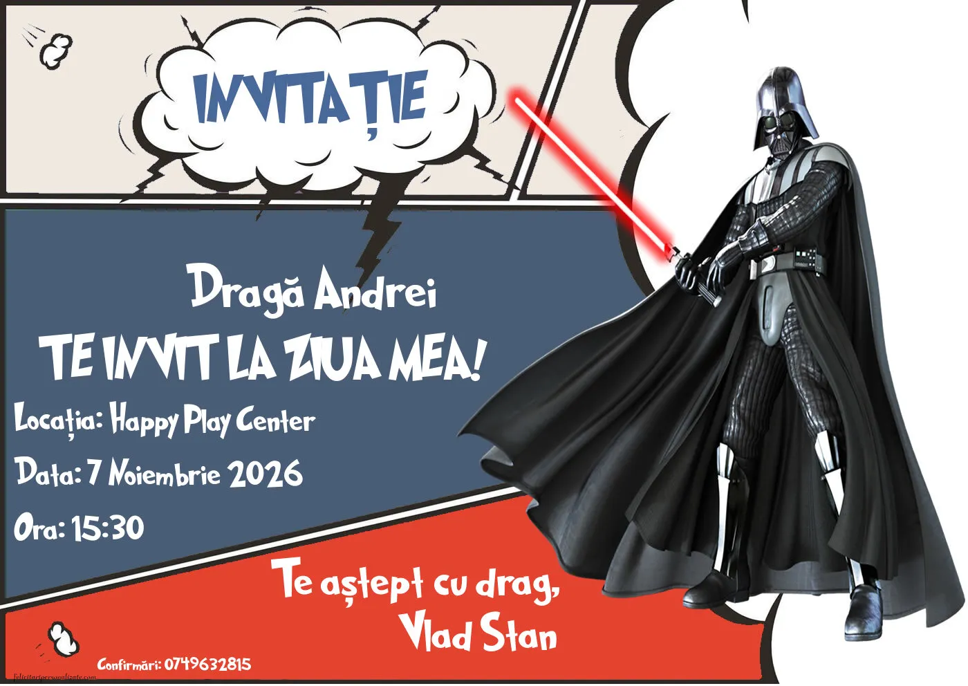 Exemplu completat: Invitație cu Star Wars