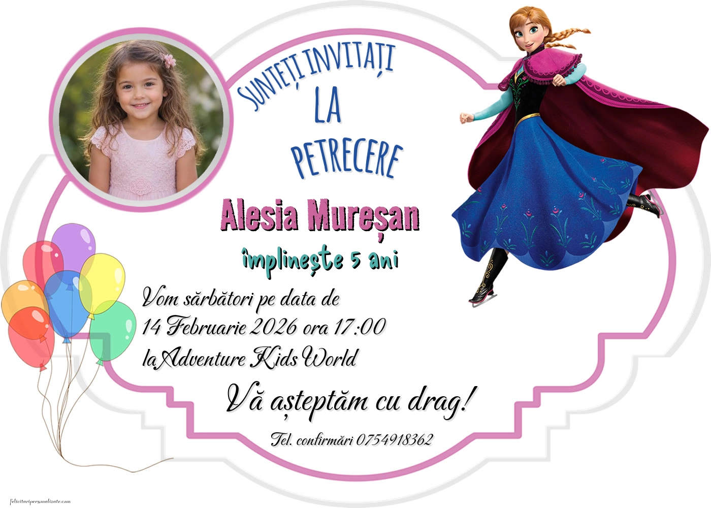Exemplu completat: Invitație cu frozen