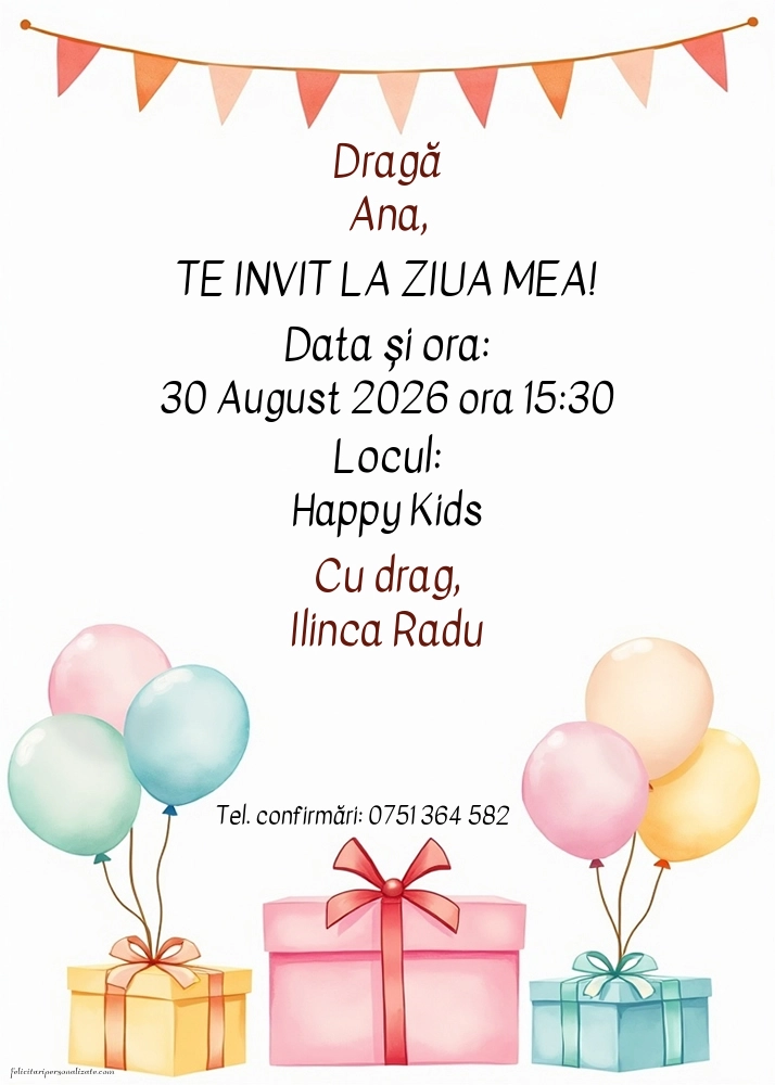 Invitație cu cadouri