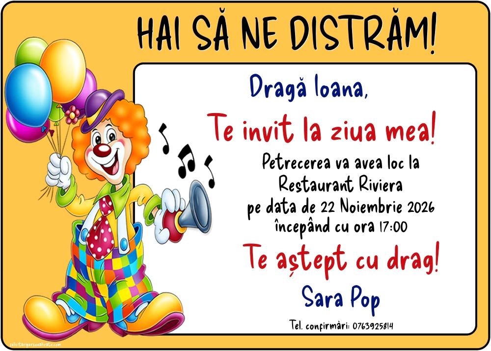 Exemplu completat: Invitație cu circ