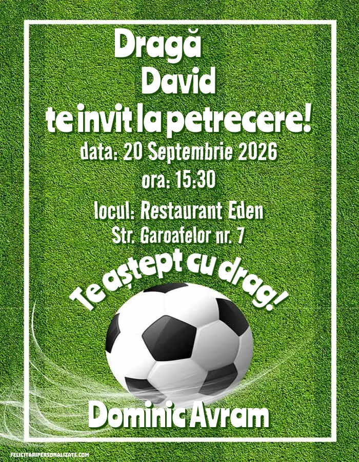 Exemplu completat: Invitație cu fotbal