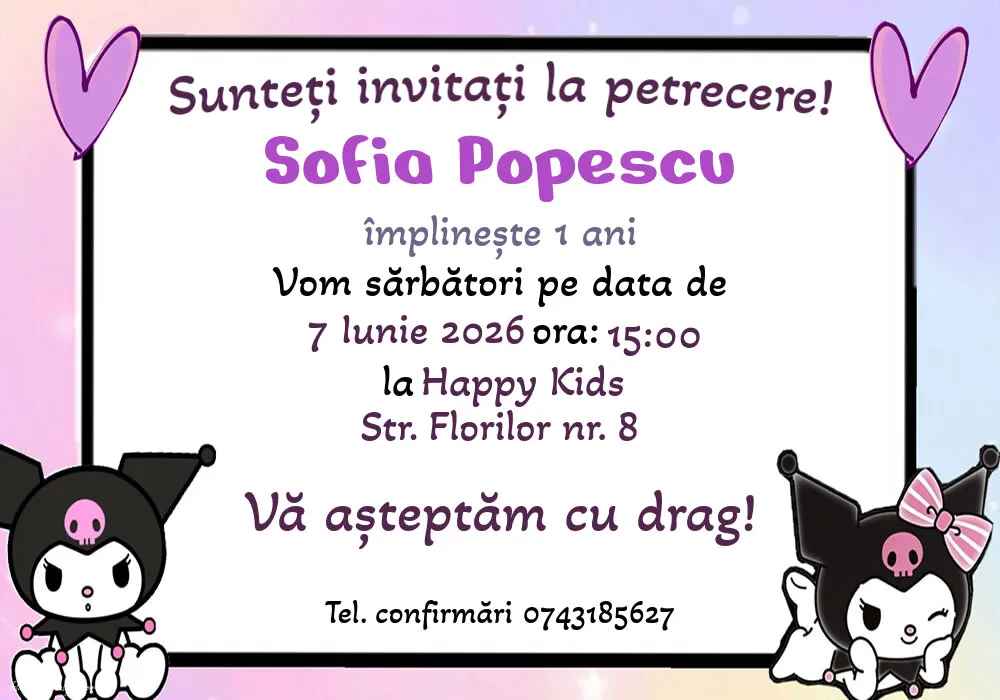 Invitație cu Kuromi