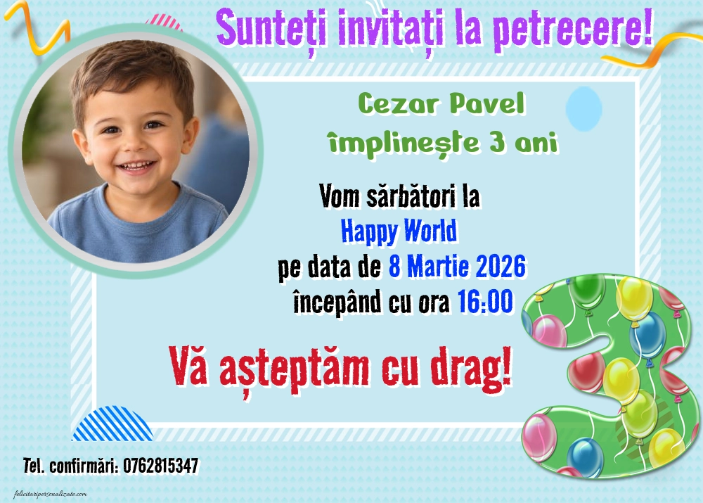 Exemplu completat: Invitație pentru 3 ani