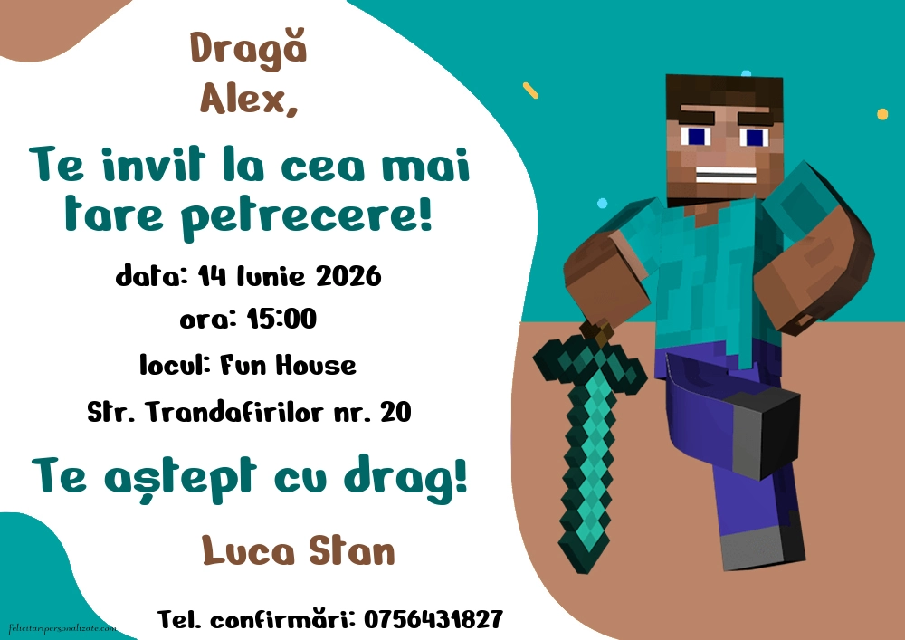 Exemplu completat: Invitație cu Minecraft