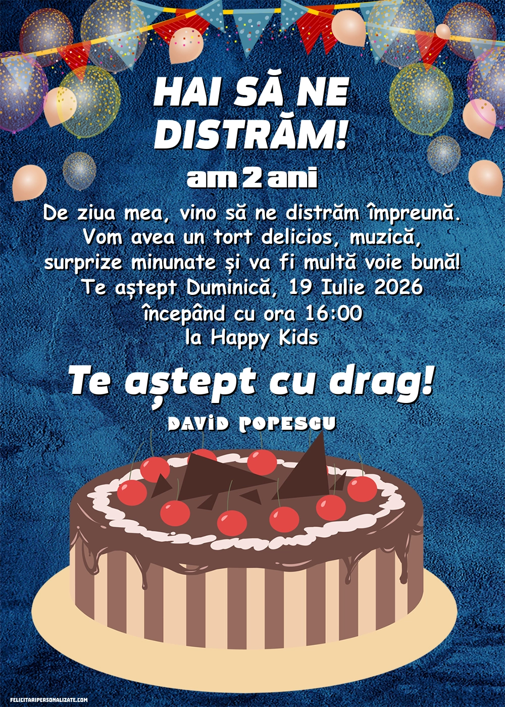 Exemplu completat: Invitație cu tort