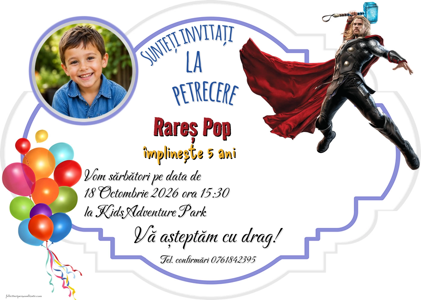 Exemplu completat: Invitație cu Thor