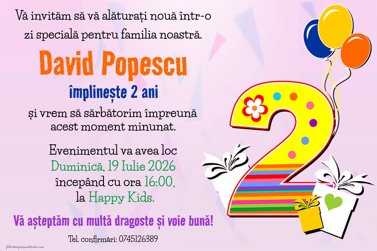 Exemplu completat: Invitație pentru 2 ani