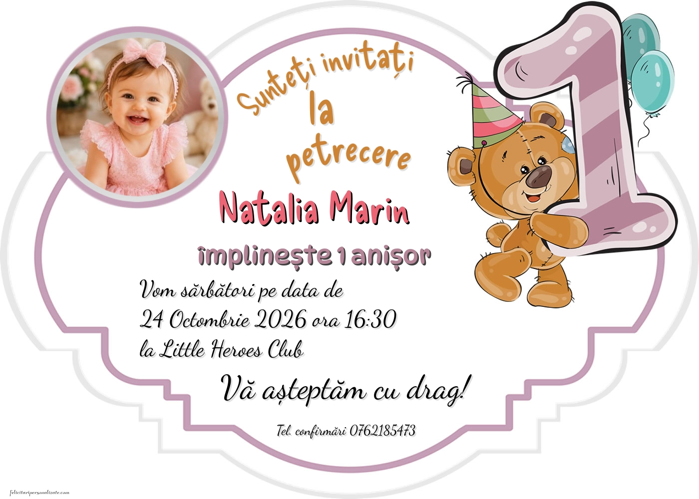 Exemplu completat: Invitație cu Teddy