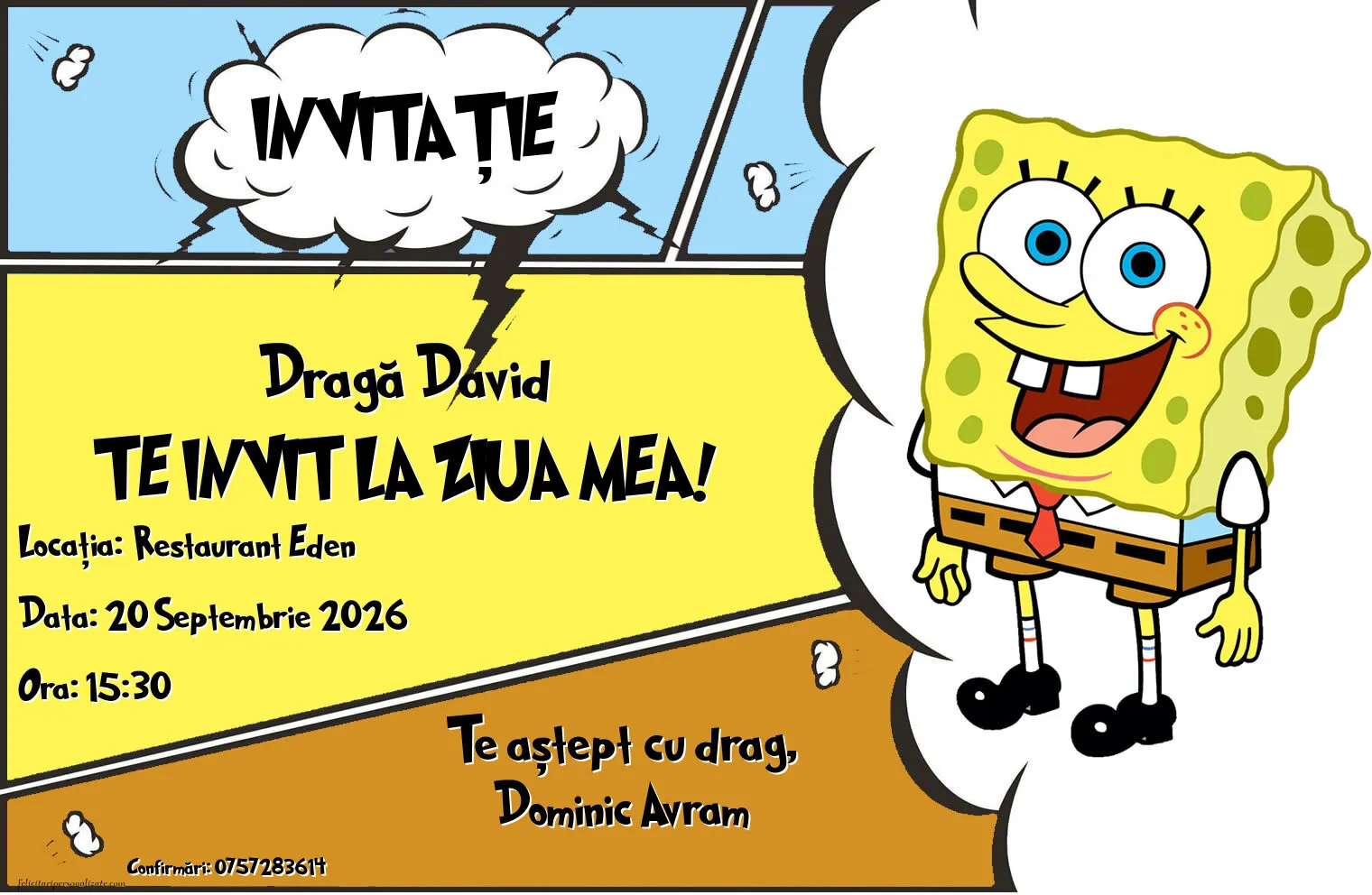 Invitație cu SpongeBob