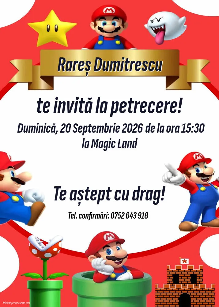 Exemplu completat: Invitație cu Mario