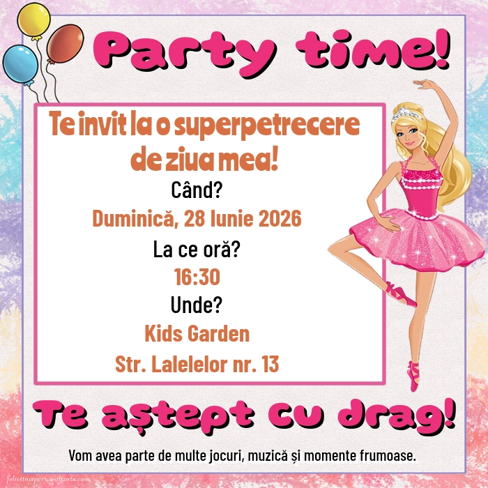 Invitație cu Barbie
