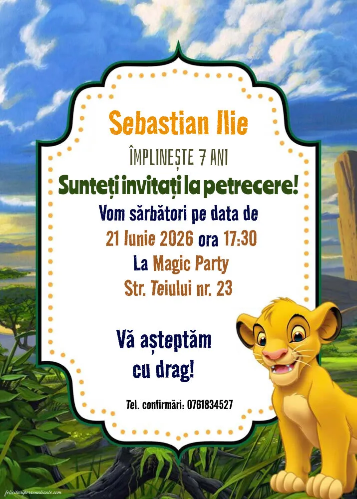 Exemplu completat: Invitație cu Lion King