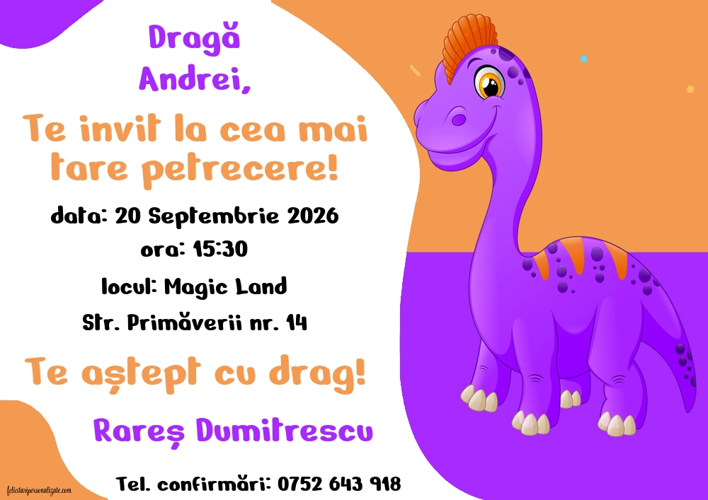 Exemplu completat: Invitație cu dinozaur