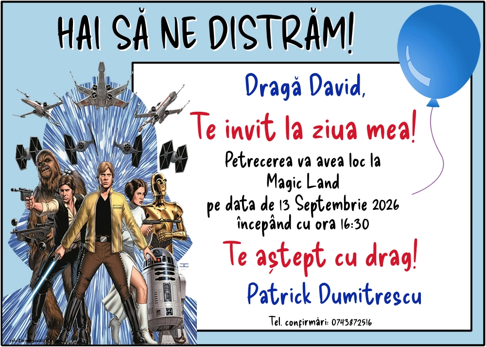 Exemplu completat: Invitație cu Star Wars