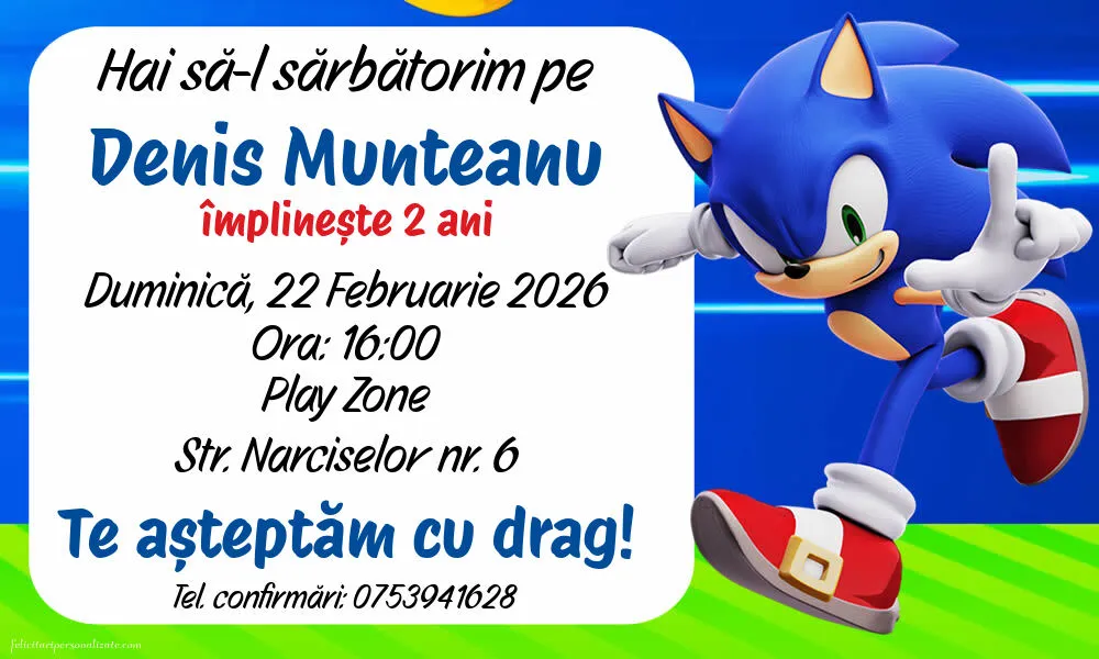 Invitație cu Ariciul Sonic