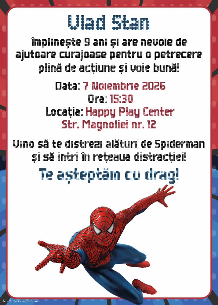 Invitație cu Spiderman