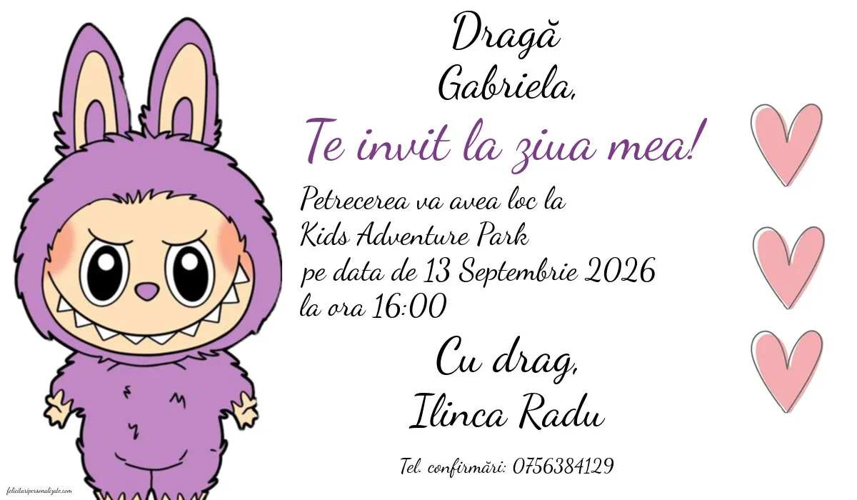 Invitație cu Labubu