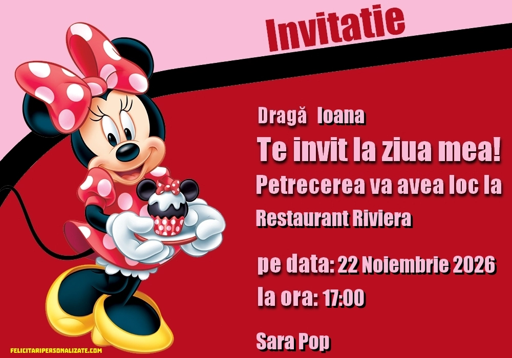 Exemplu completat: Invitație cu Minnie Mouse