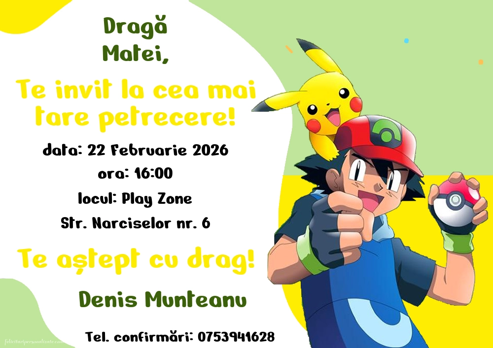 Exemplu completat: Invitație cu pokemon