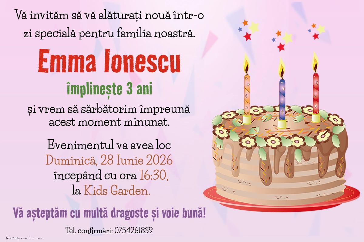 Exemplu completat: Invitație pentru 3 ani