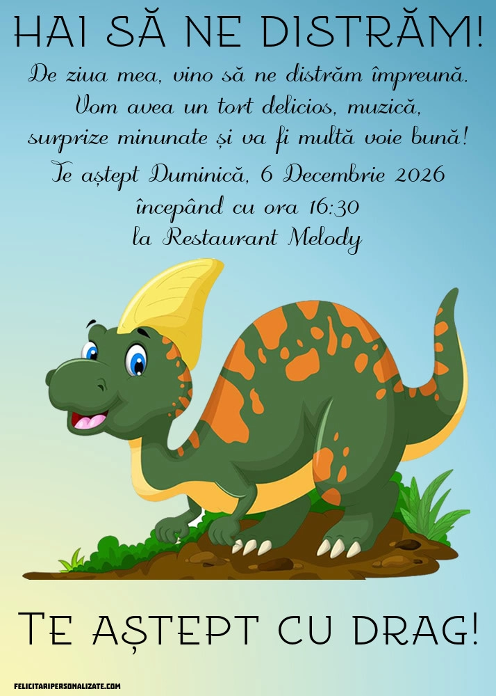 Exemplu completat: Invitație cu dinozaur