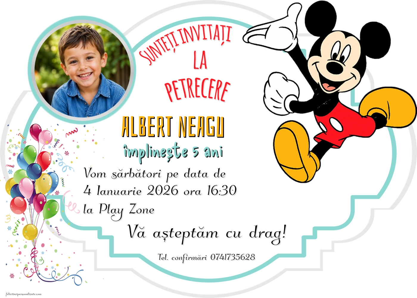Exemplu completat: Invitație cu Mickey Mouse