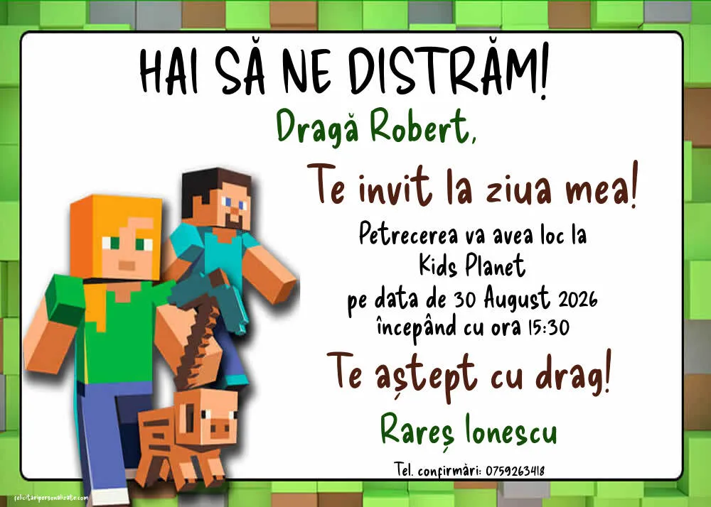 Exemplu completat: Invitație cu Minecraft