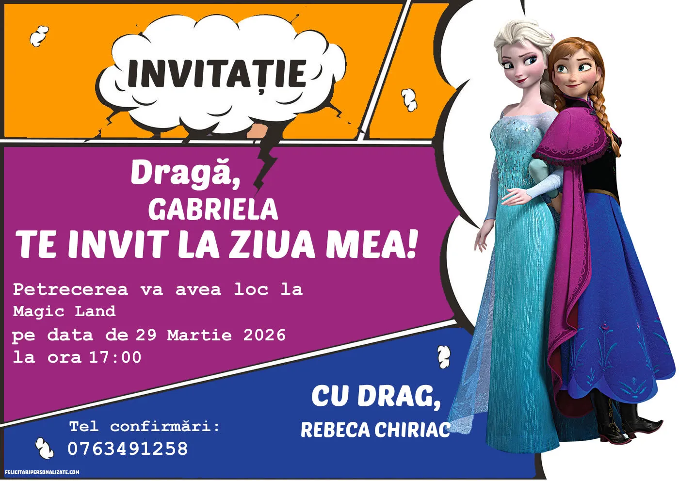 Exemplu completat: Invitație cu frozen