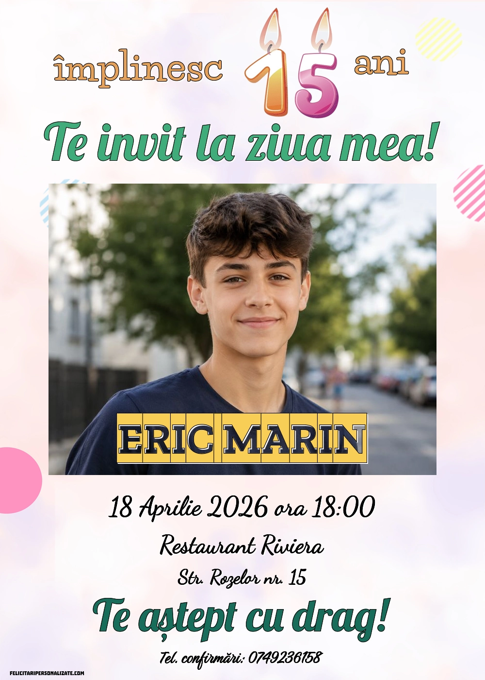 Exemplu completat: Invitație pentru 15 ani