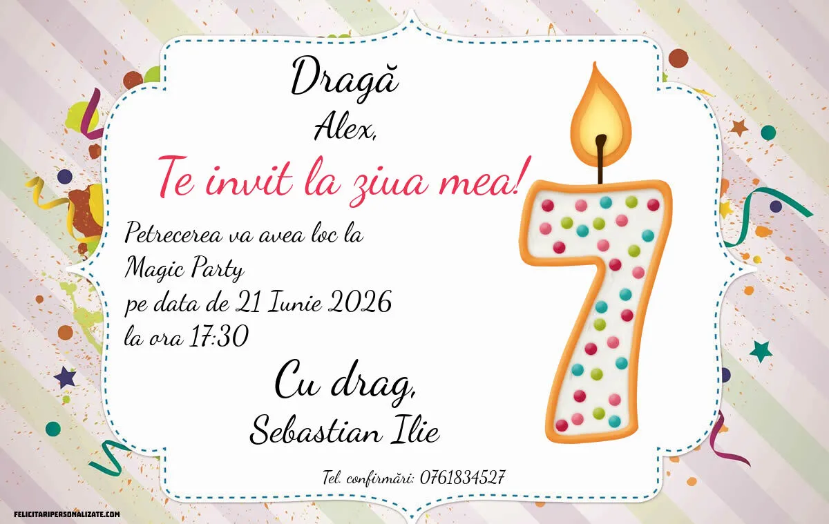 Exemplu completat: Invitație pentru 7 ani