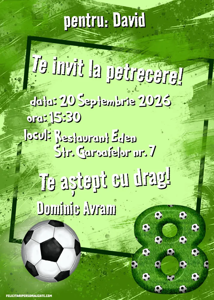 Exemplu completat: Invitație cu fotbal
