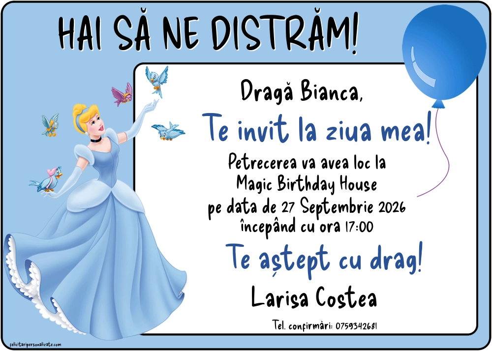 Exemplu completat: Invitație cu Cenușăreasa