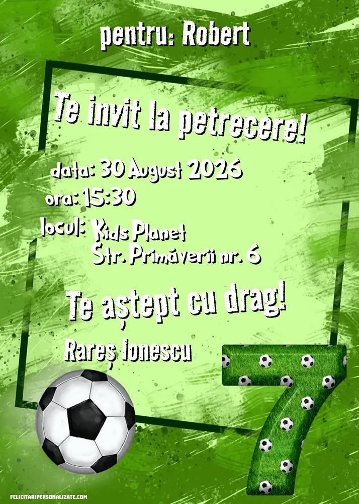 Exemplu completat: Invitație cu fotbal