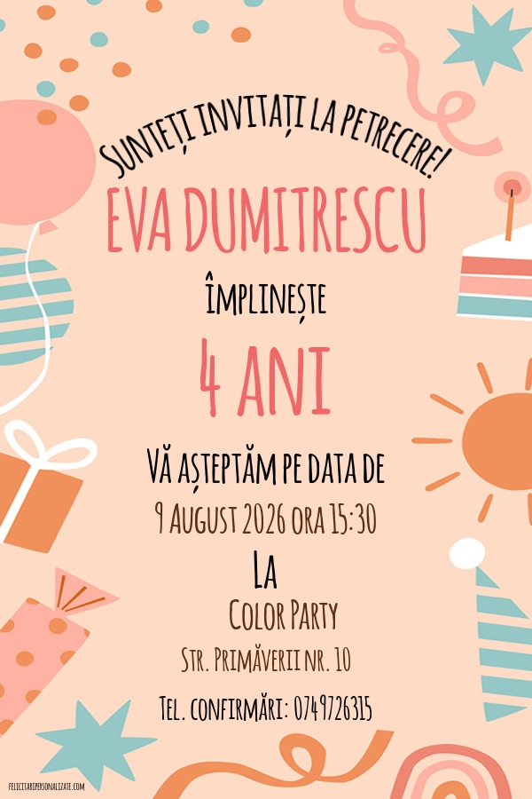 Exemplu completat: Invitație cu tort