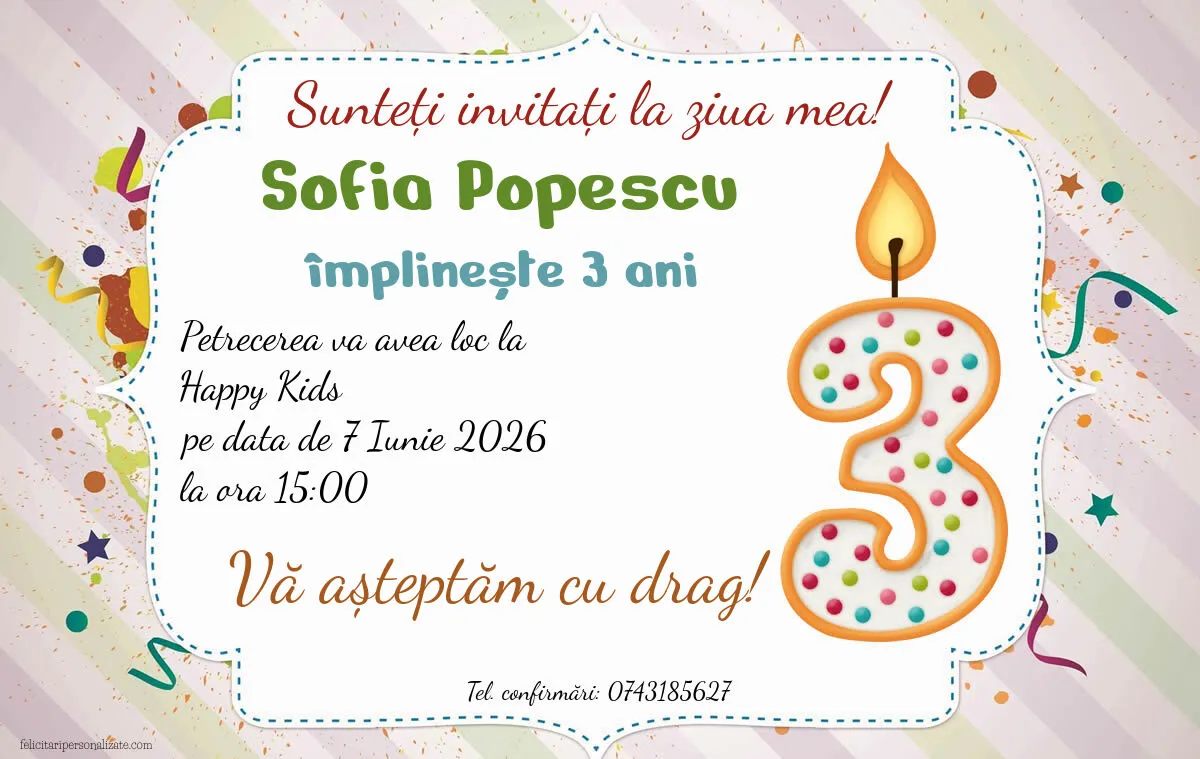 Exemplu completat: Invitație pentru 3 ani