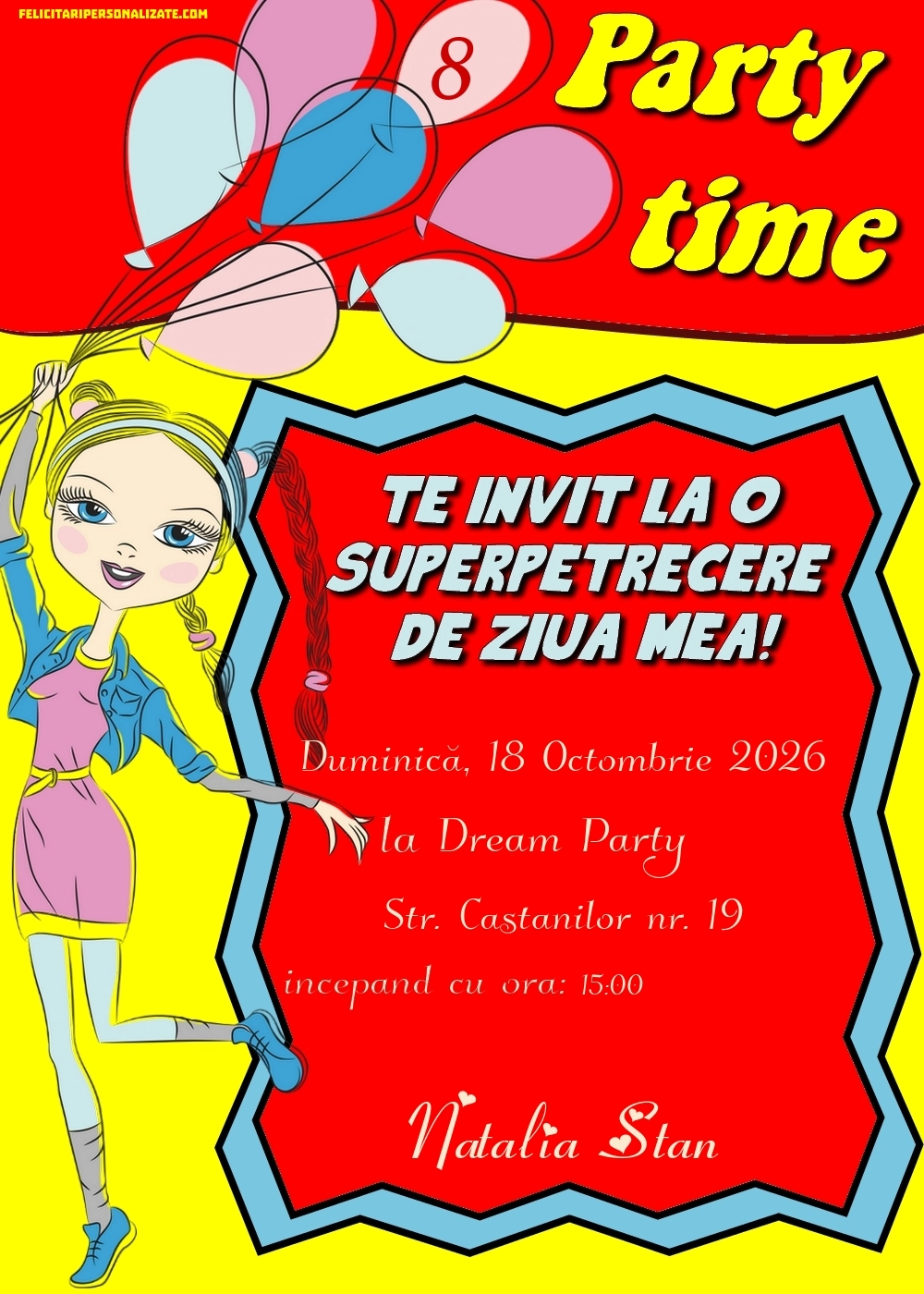 Invitație cu baloane