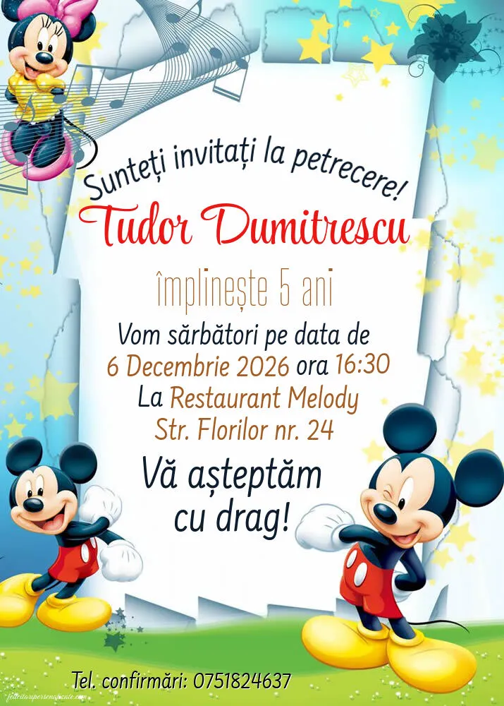 Exemplu completat: Invitație cu Mickey Mouse