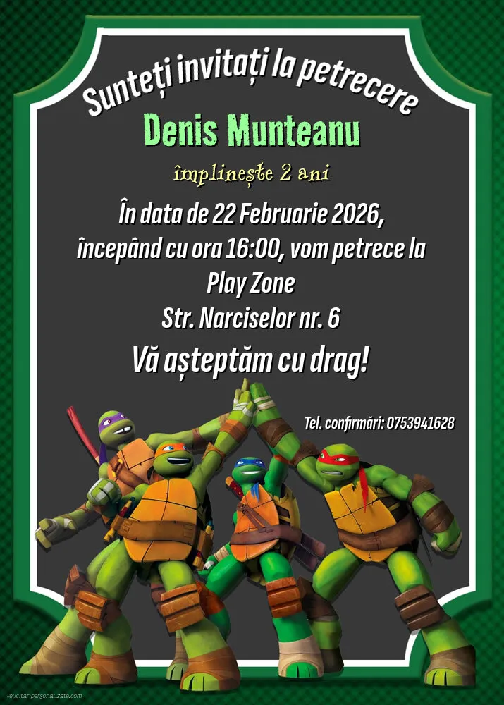 Exemplu completat: Invitație cu Testoasele Ninja