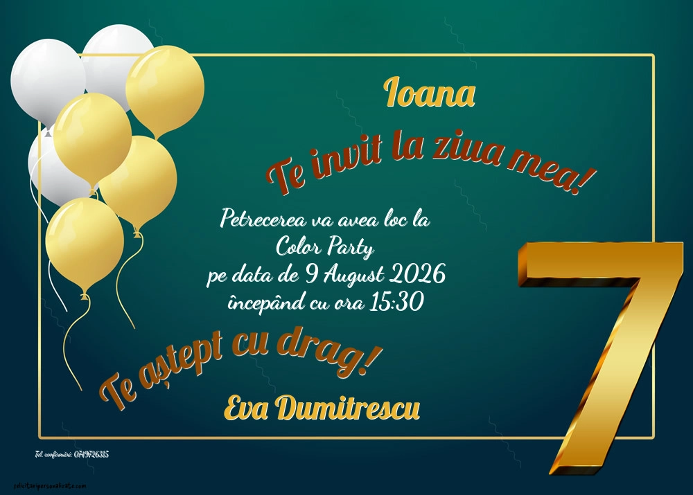 Exemplu completat: Invitație pentru 7 ani