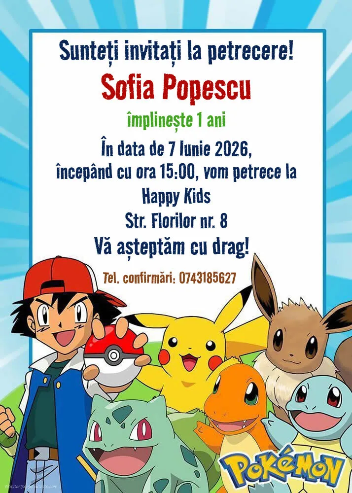 Invitație cu pokemon