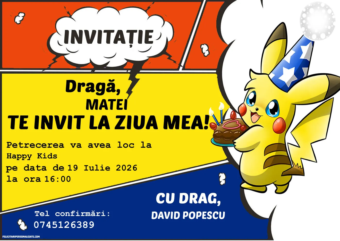 Exemplu completat: Invitație cu pokemon