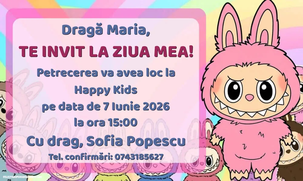 Invitație cu Labubu
