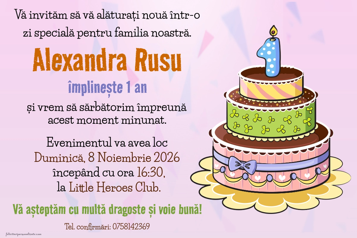 Exemplu completat: Invitație pentru 1 an