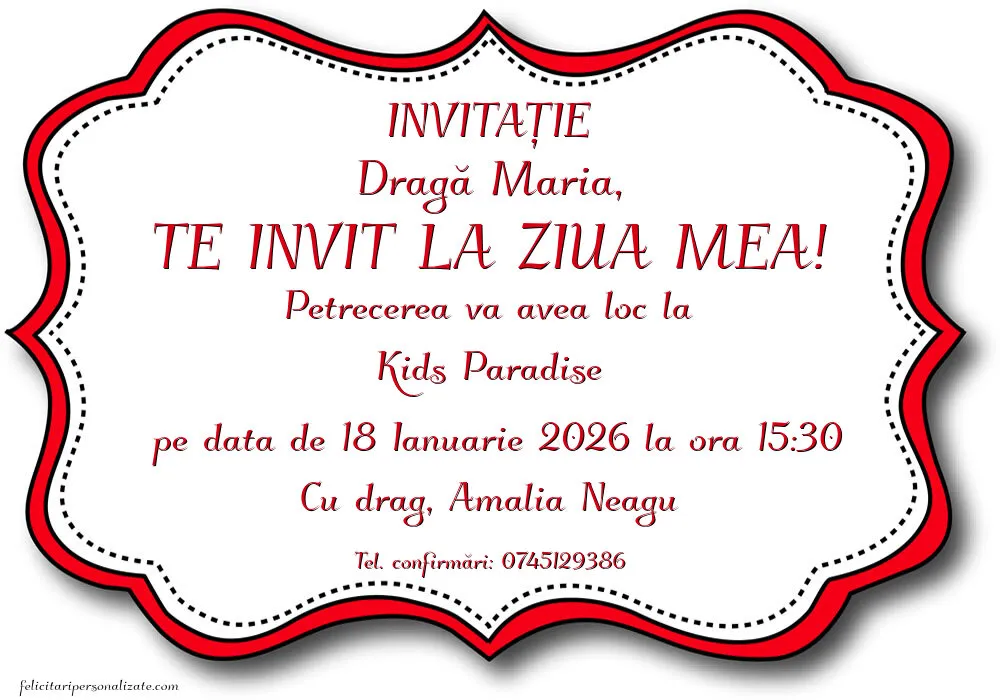 Exemplu completat: Invitație pentru fete
