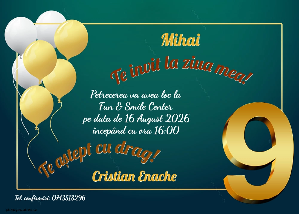 Exemplu completat: Invitație pentru 9 ani