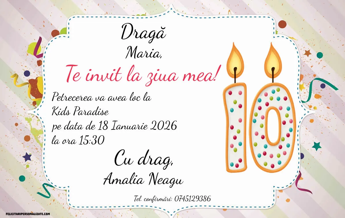 Exemplu completat: Invitație pentru 10 ani