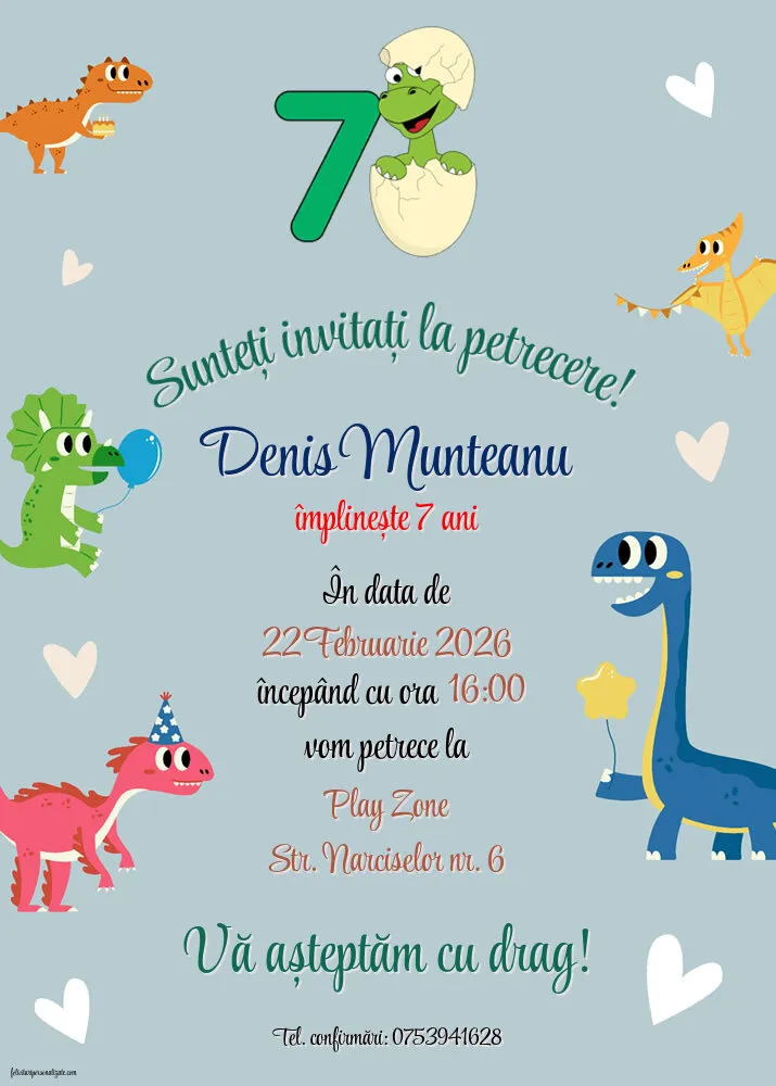 Exemplu completat: Invitație cu dinozaur